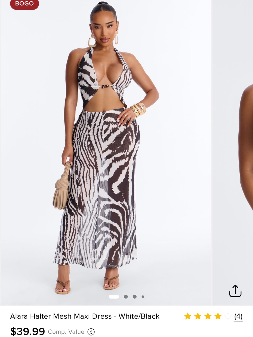 Fashion Nova Black and White Zebra-Print Halter Maxi Dress